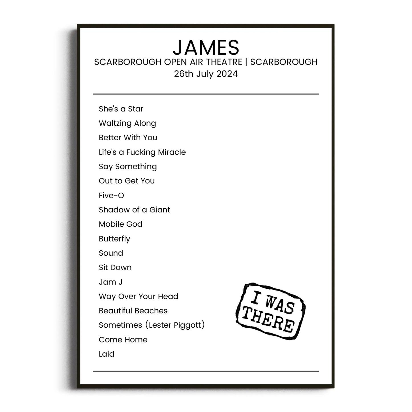 James Scarborough 26 July 2024 Setlist Poster