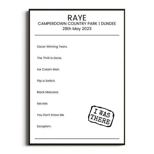 RAYE Dundee 28 May 2023 Setlist Poster