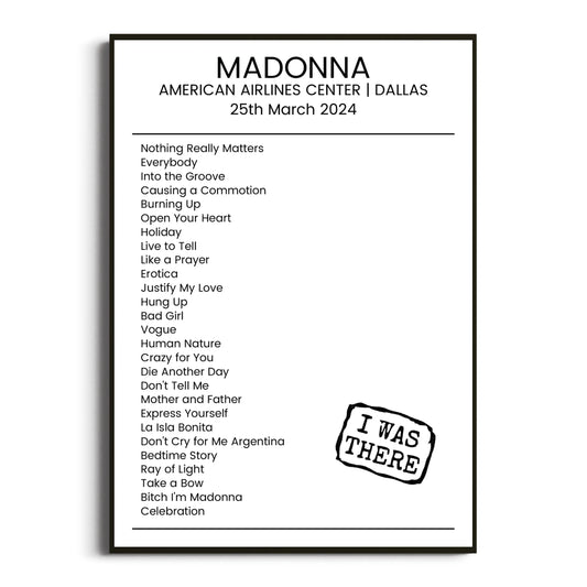 Madonna Dallas 25 March 2024 Setlist Poster