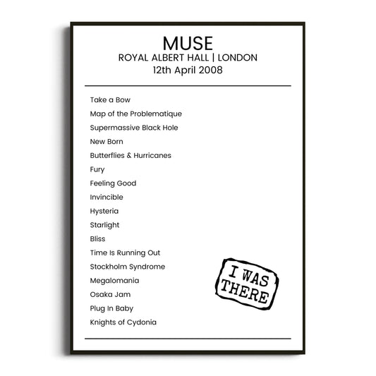 Muse London 12 April 2008 Setlist Poster