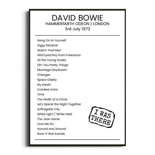 David Bowie London 03 July 1973 Setlist Poster