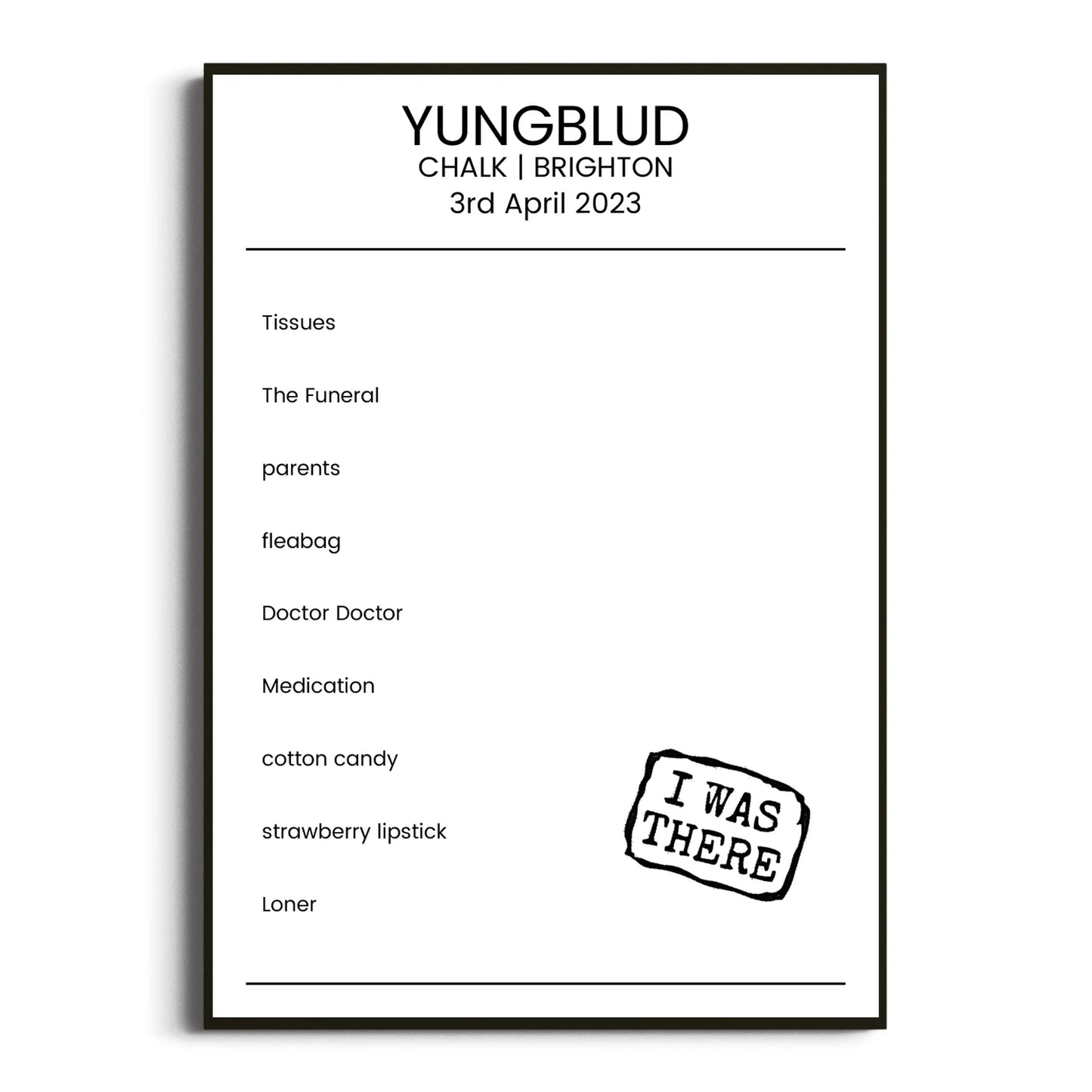 YUNGBLUD Brighton 03 April 2023 Setlist Poster