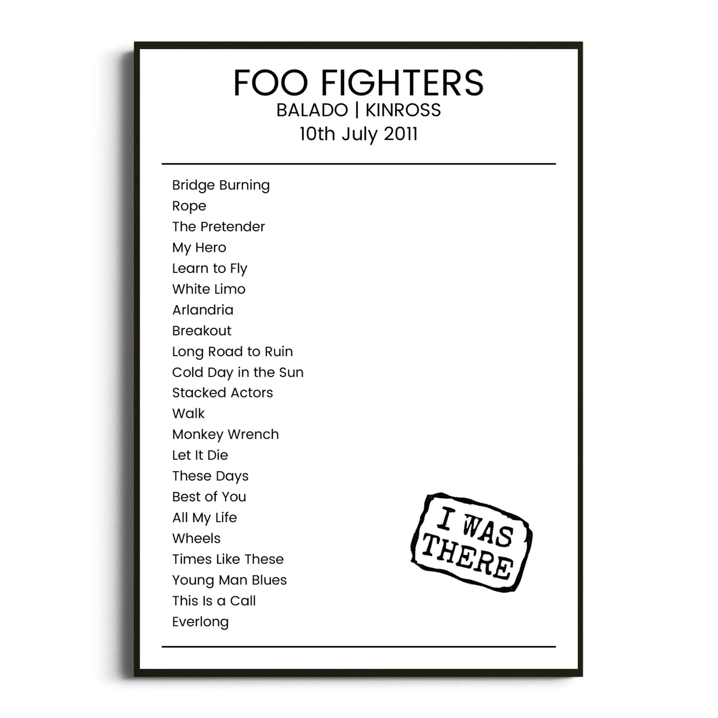 Foo Fighters Kinross 10 July 2011 Setlist Poster