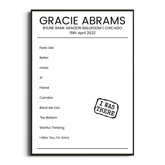 Gracie Abrams Chicago 15 April 2022 Setlist Poster