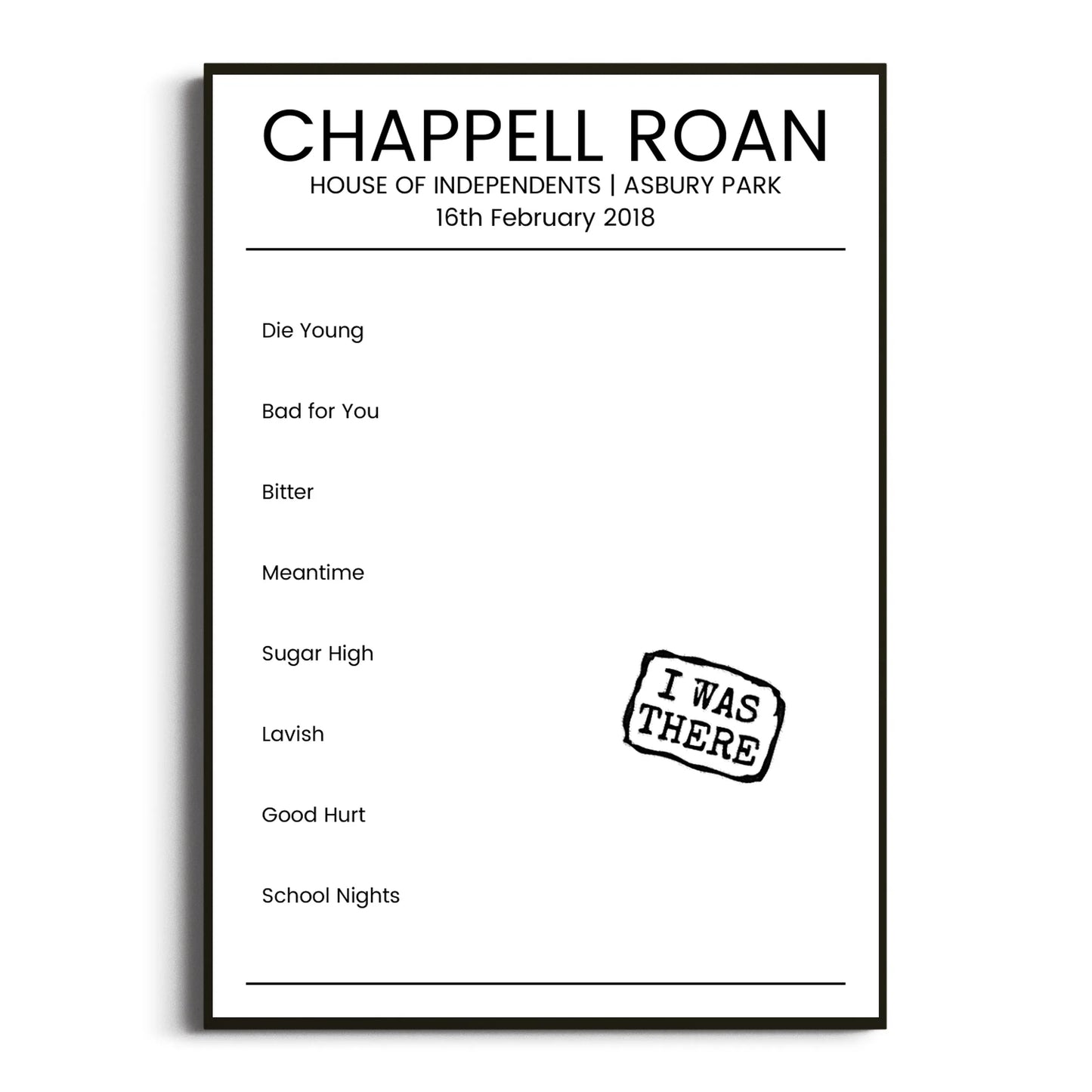 Chappell Roan Asbury Park 16 February 2018 Setlist Poster