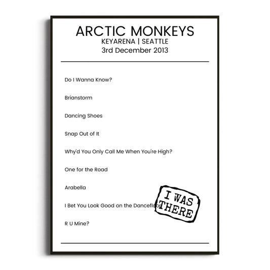 Arctic Monkeys Seattle 03 December 2013 Setlist Poster