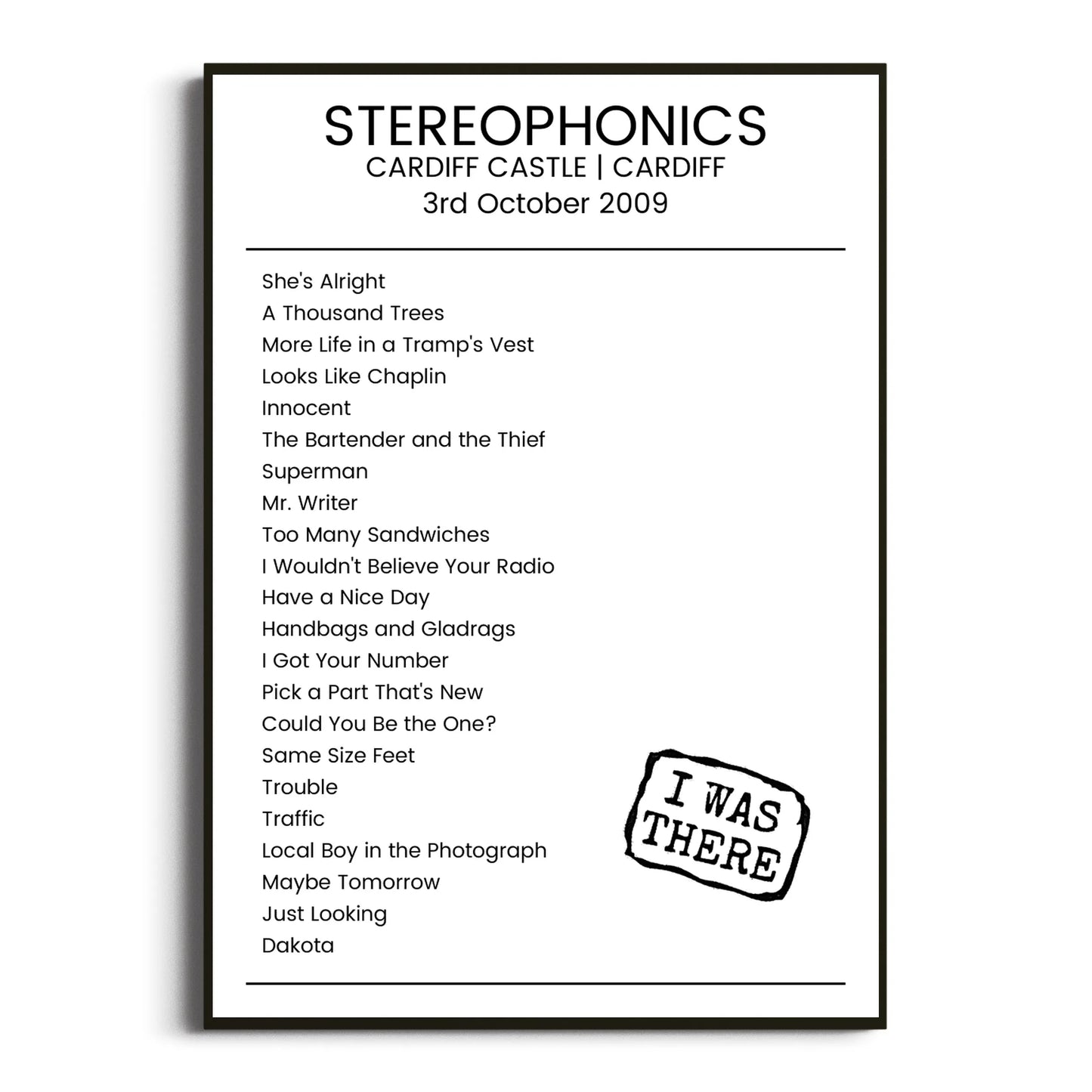 Stereophonics Cardiff 03 October 2009 Setlist Poster