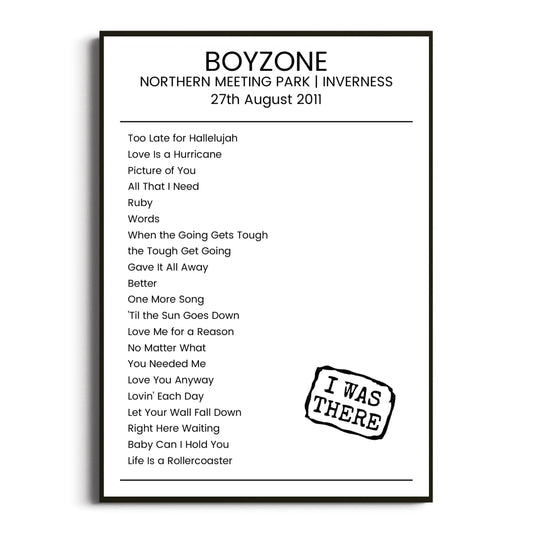 Boyzone Inverness 27 August 2011 Setlist Poster