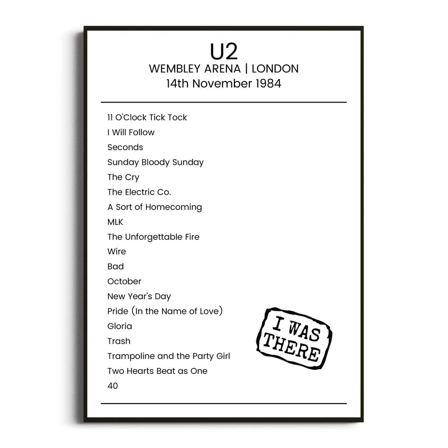 U2 London 14 November 1984 Setlist Poster