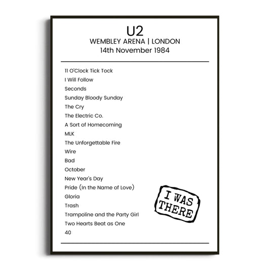 U2 London 14 November 1984 Setlist Poster