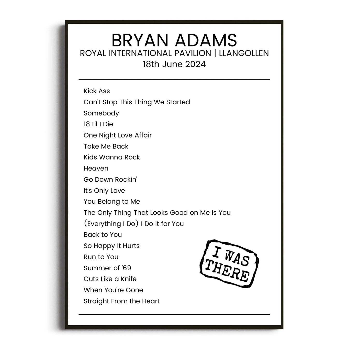 Bryan Adams Llangollen 18 June 2024 Setlist Poster