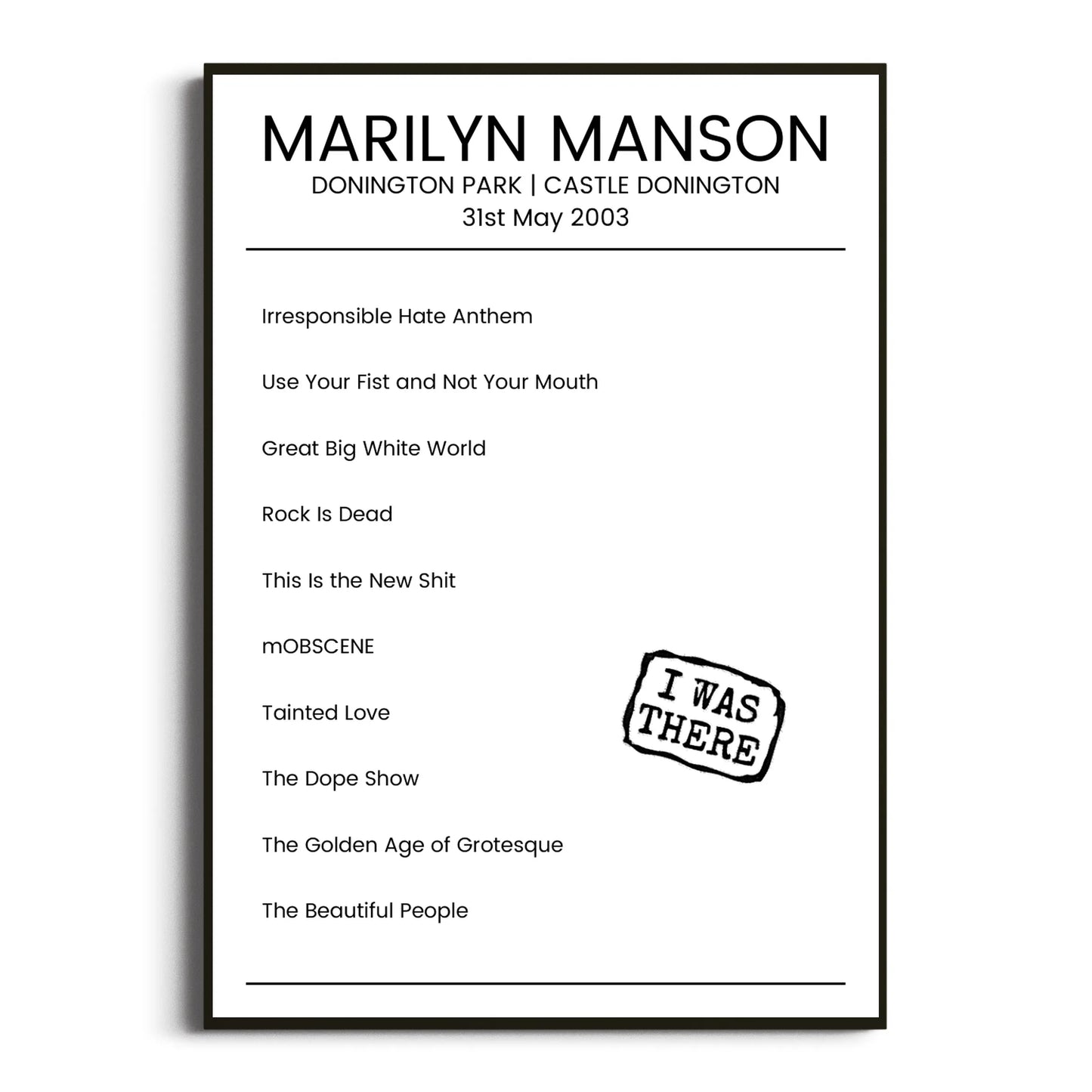 Marilyn Manson Castle Donington 31 May 2003 Setlist Poster