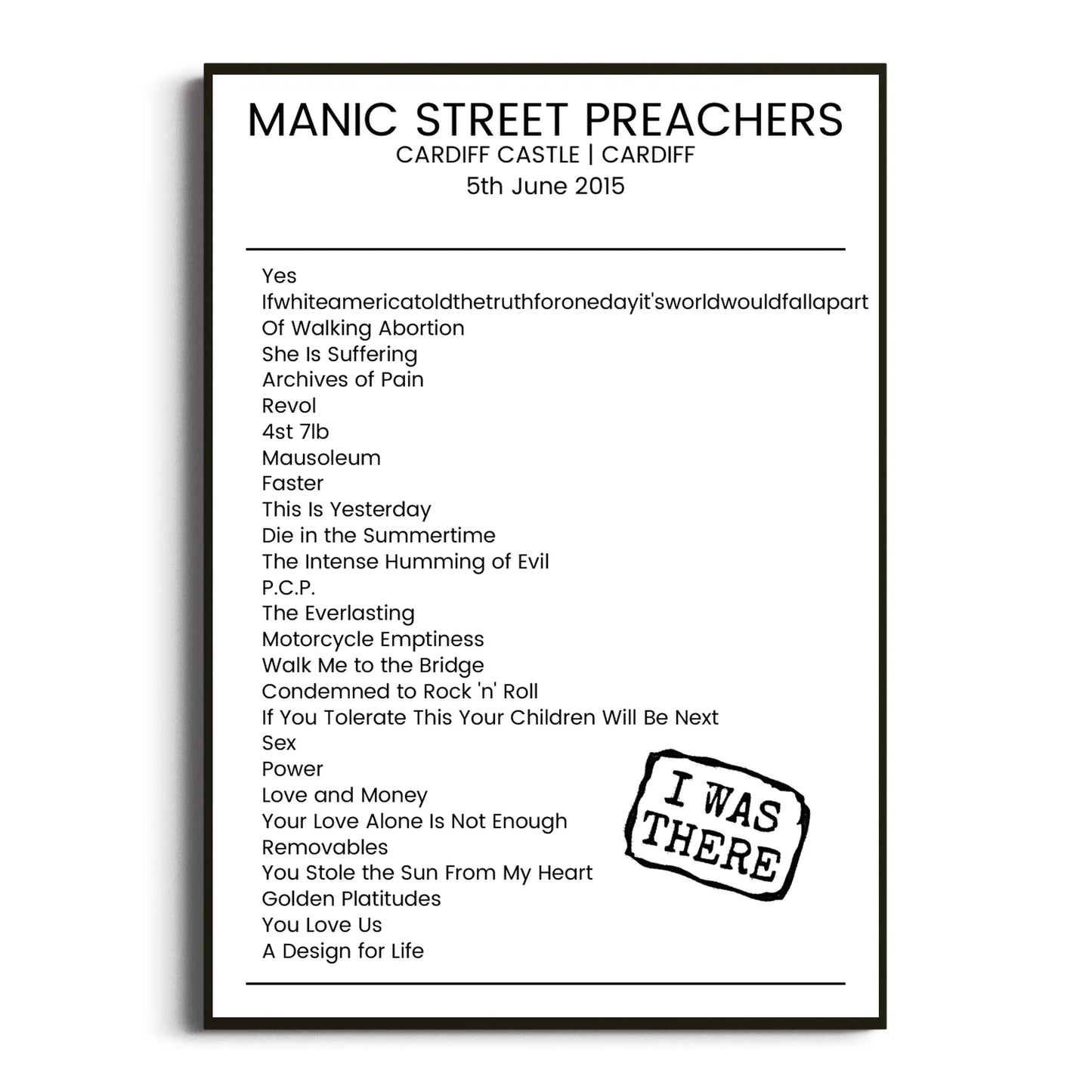 Manic Street Preachers Cardiff 05 June 2015 Setlist Poster