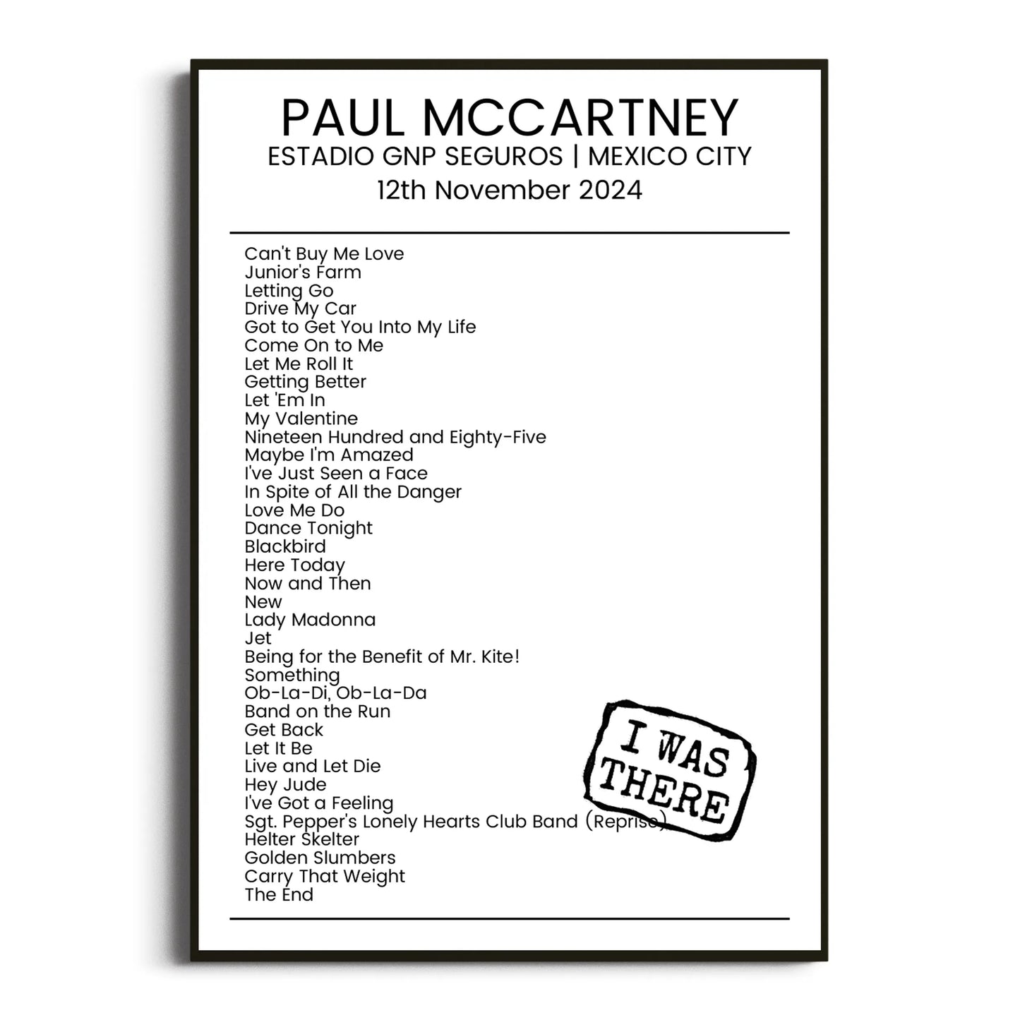 Paul McCartney Mexico City 12 November 2024 Setlist Poster