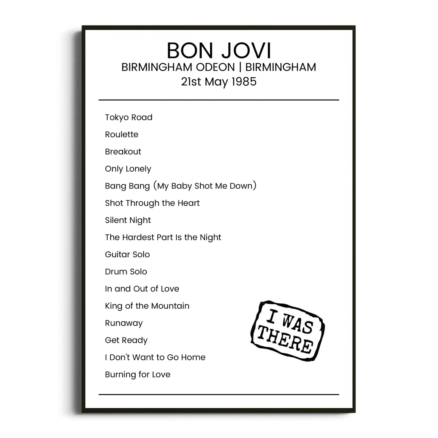 Bon Jovi Birmingham 21 May 1985 Setlist Poster