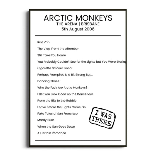 Arctic Monkeys Brisbane 05 August 2006 Setlist Poster