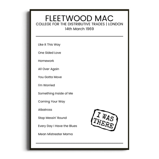 Fleetwood Mac London 14 March 1969 Setlist Poster