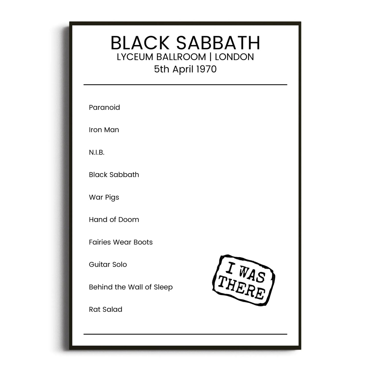 Black Sabbath London 05 April 1970 Setlist Poster