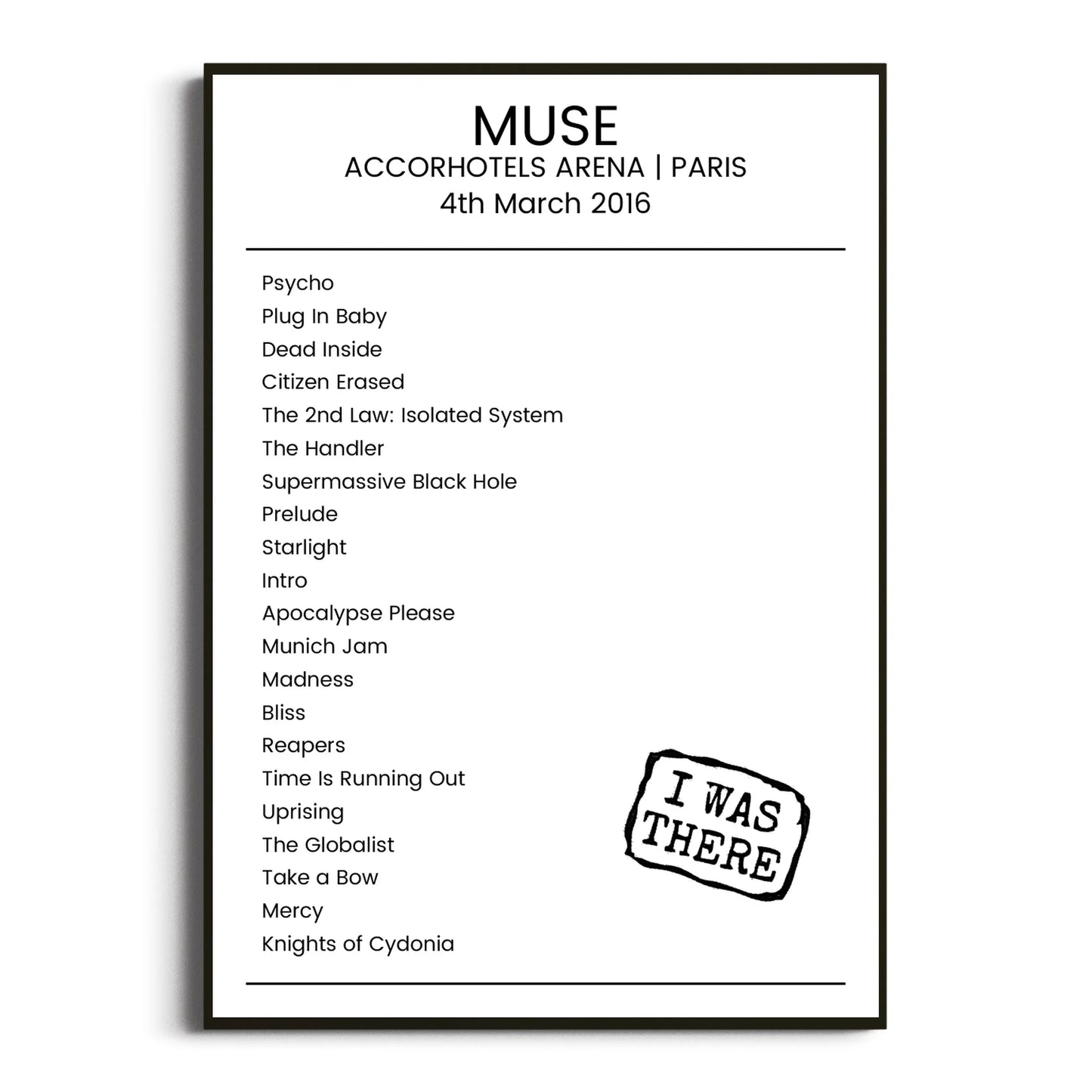 Muse Paris 04 March 2016 Setlist Poster