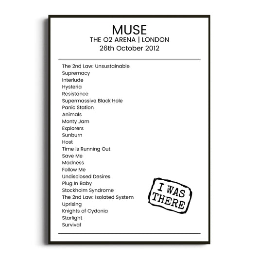 Muse London 26 October 2012 Setlist Poster