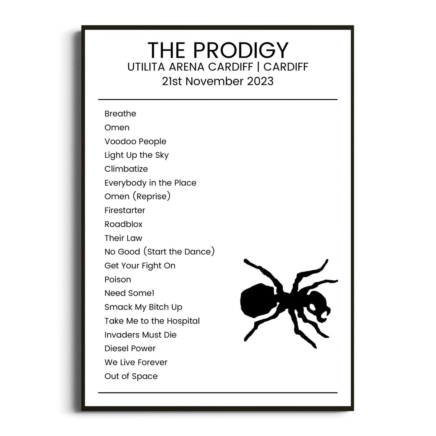 The Prodigy Cardiff 21 November 2023 Setlist Poster