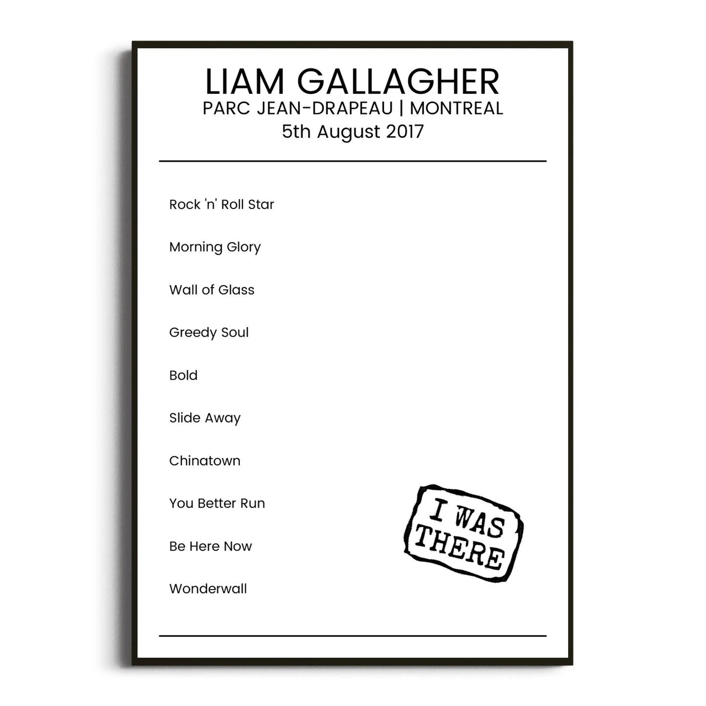 Liam Gallagher Montreal 05 August 2017 Setlist Poster