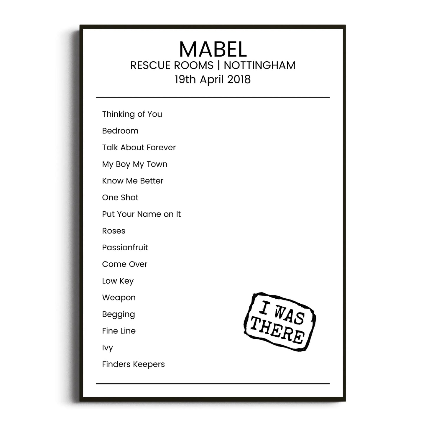 Mabel Nottingham 19 April 2018 Setlist Poster