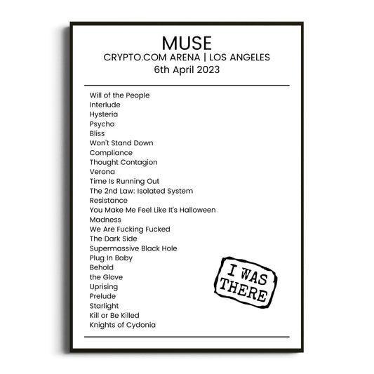 Muse Los Angeles 06 April 2023 Setlist Poster