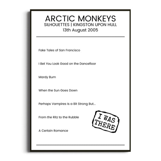 Arctic Monkeys Kingston upon Hull 13 August 2005 Setlist Poster