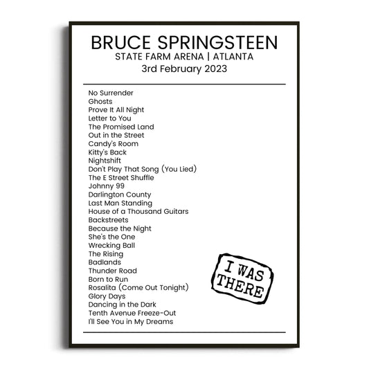 Bruce Springsteen Atlanta 03 February 2023 Setlist Poster