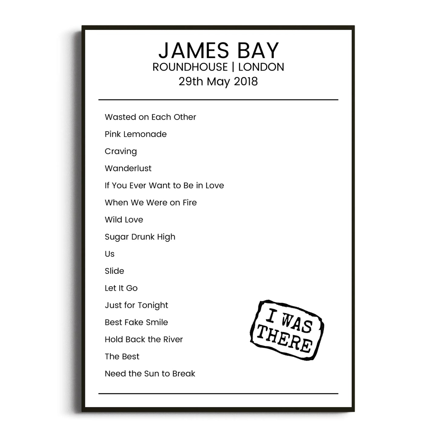 James Bay London 29 May 2018 Setlist Poster