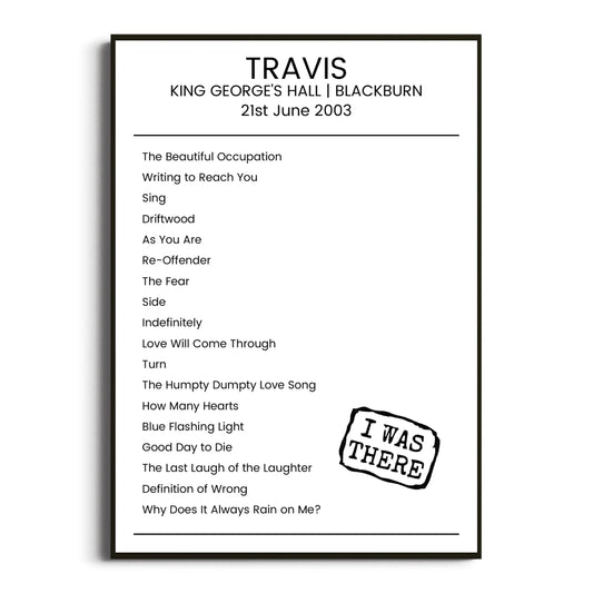 Travis Blackburn 21 June 2003 Setlist Poster