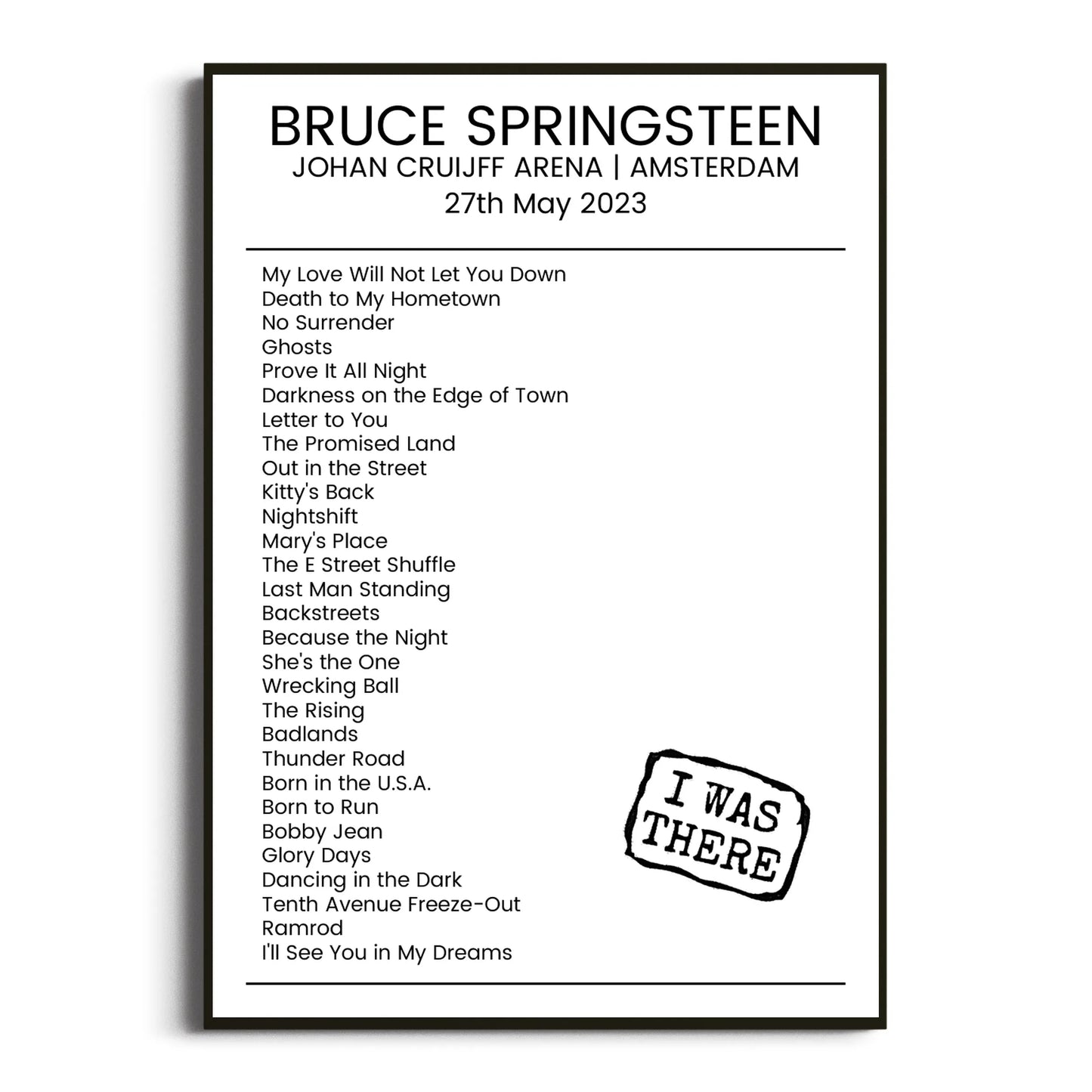 Bruce Springsteen Amsterdam 27 May 2023 Setlist Poster