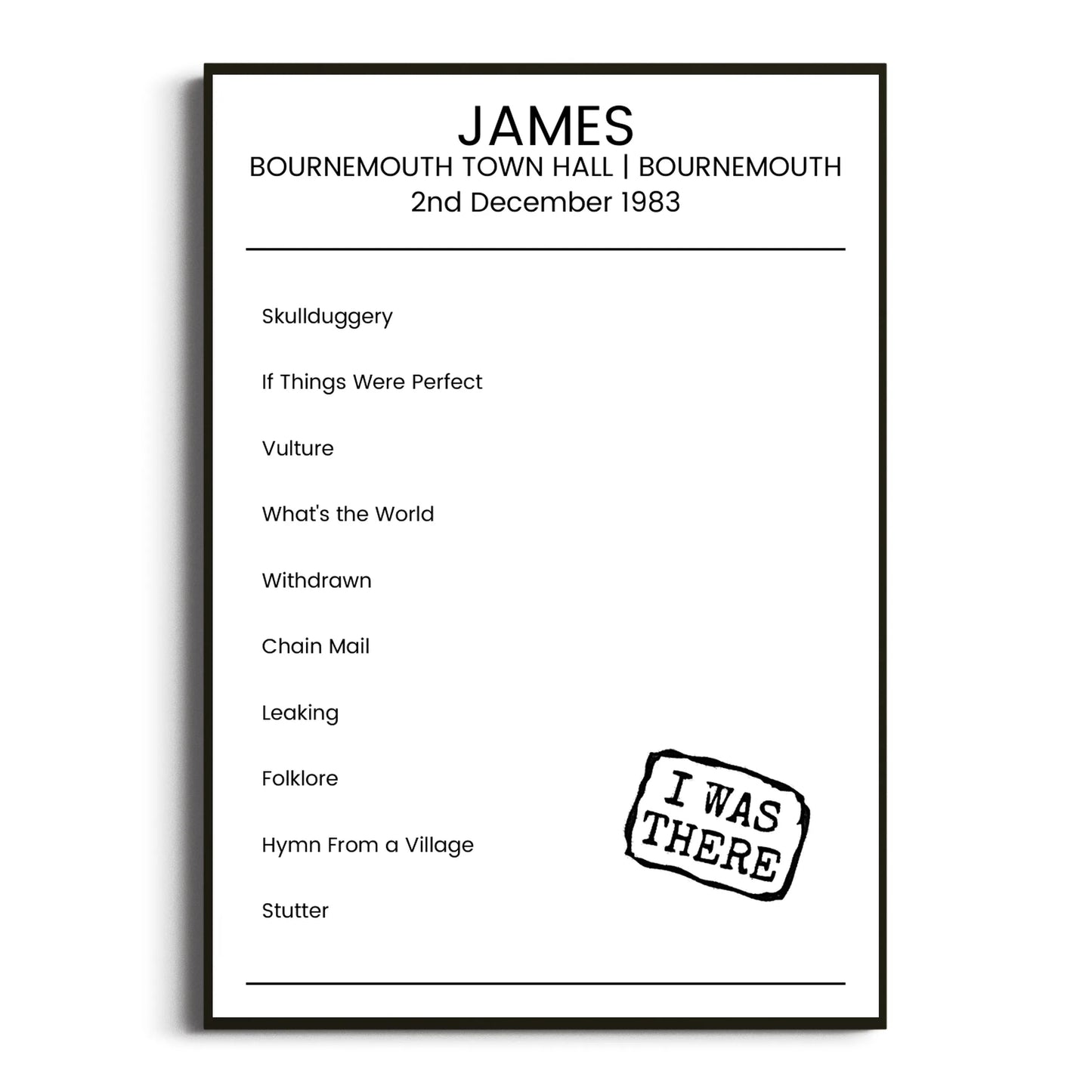 James Bournemouth 02 December 1983 Setlist Poster