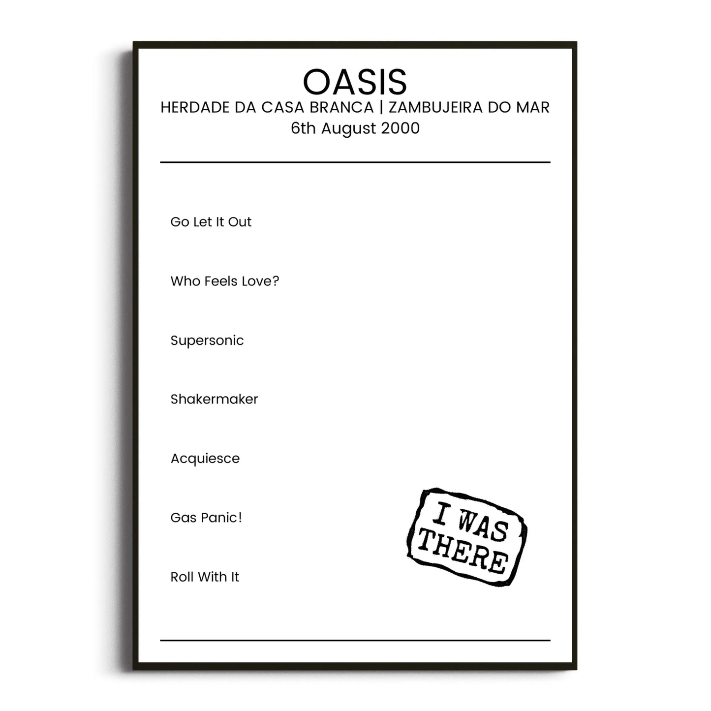 Oasis Zambujeira do Mar 06 August 2000 Setlist Poster