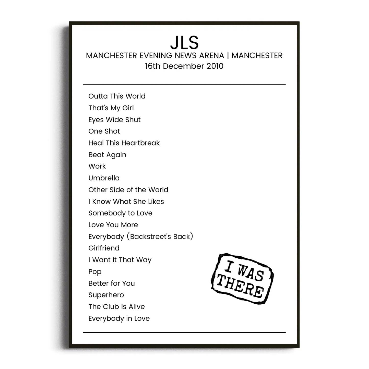 JLS Manchester 16 December 2010 Setlist Poster