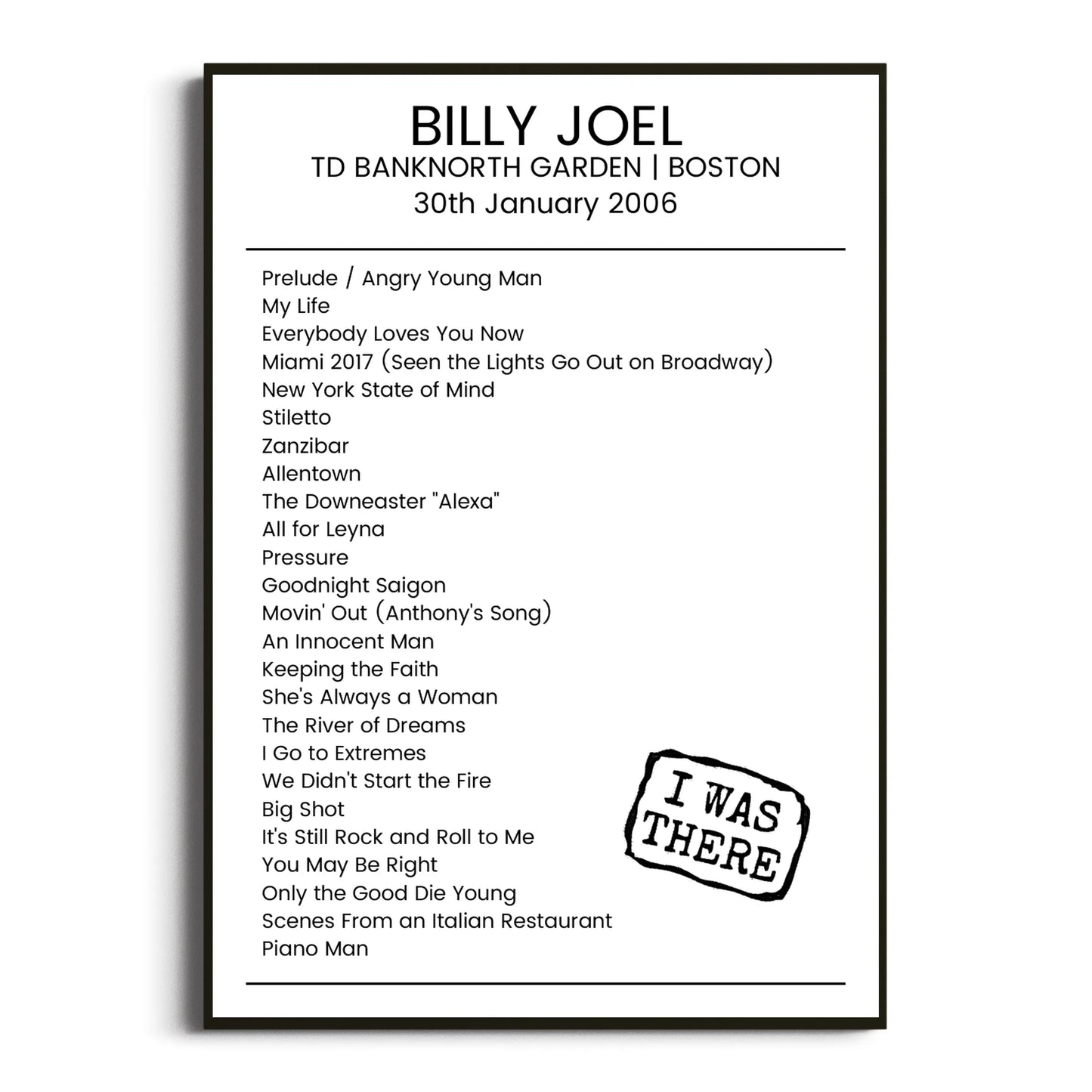 Billy Joel Boston 30 January 2006 Setlist Poster