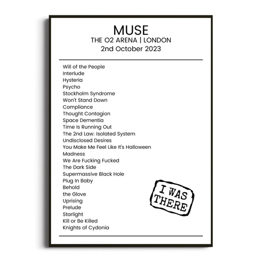 Muse London 02 October 2023 Setlist Poster