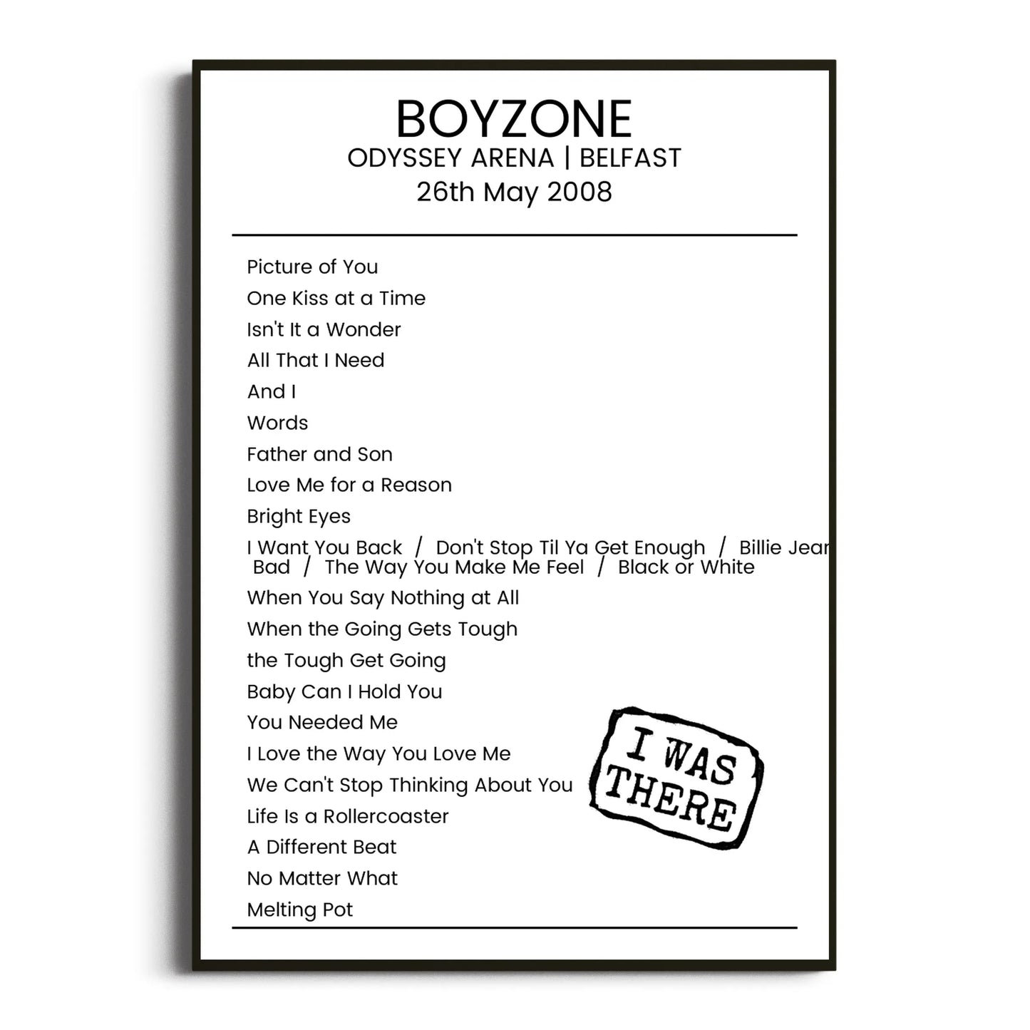 Boyzone Belfast 26 May 2008 Setlist Poster