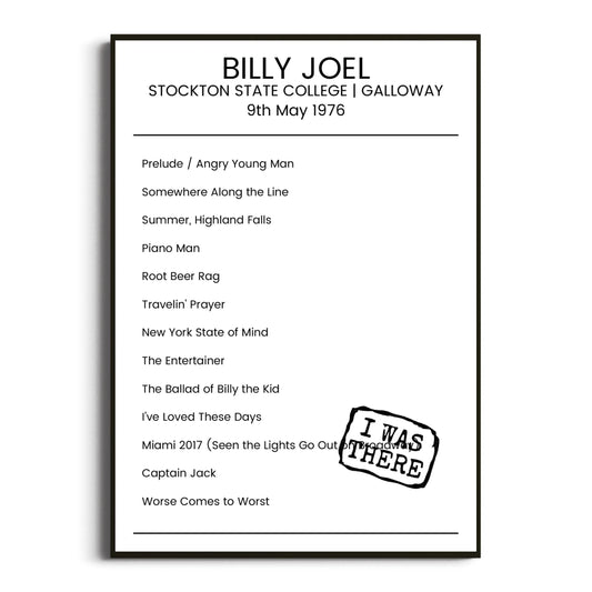 Billy Joel Galloway 09 May 1976 Setlist Poster