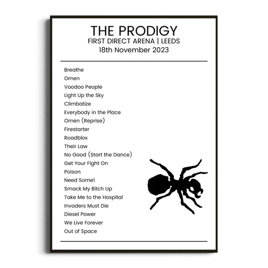 The Prodigy Leeds 18 November 2023 Setlist Poster