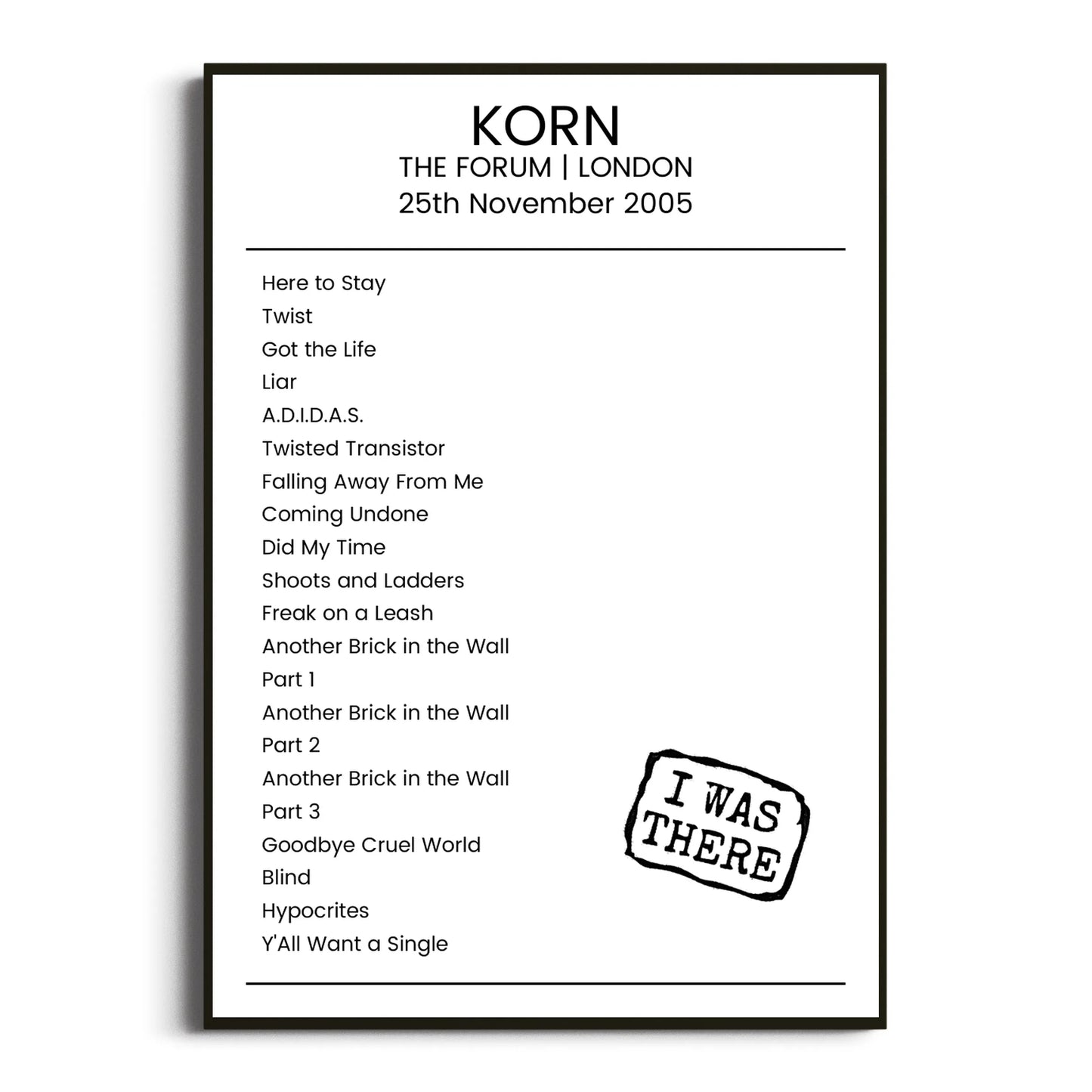 Korn London 25 November 2005 Setlist Poster