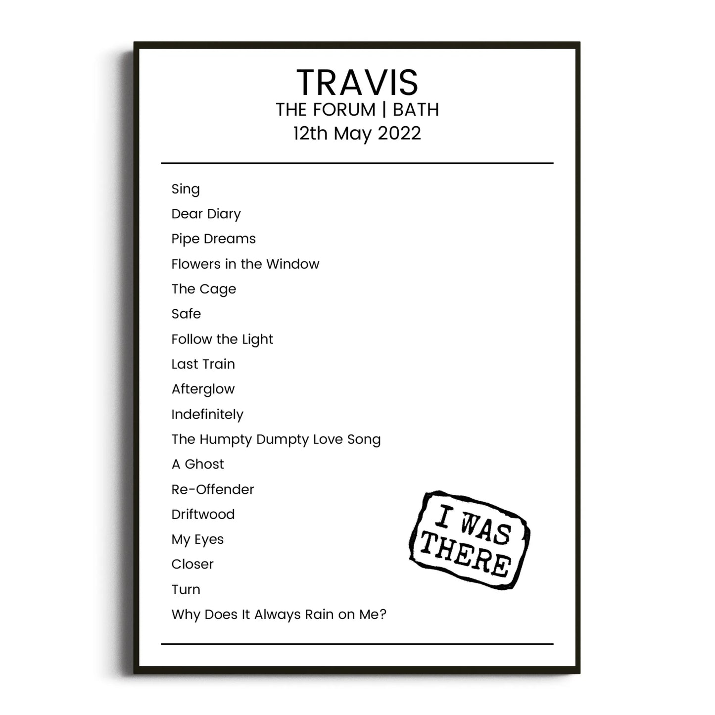 Travis Bath 12 May 2022 Setlist Poster