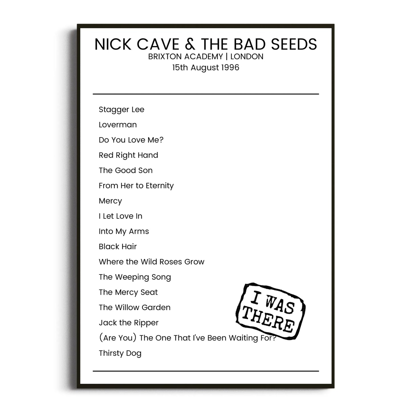 Nick Cave & the Bad Seeds London 15 August 1996 Setlist Poster