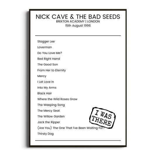 Nick Cave & the Bad Seeds London 15 August 1996 Setlist Poster