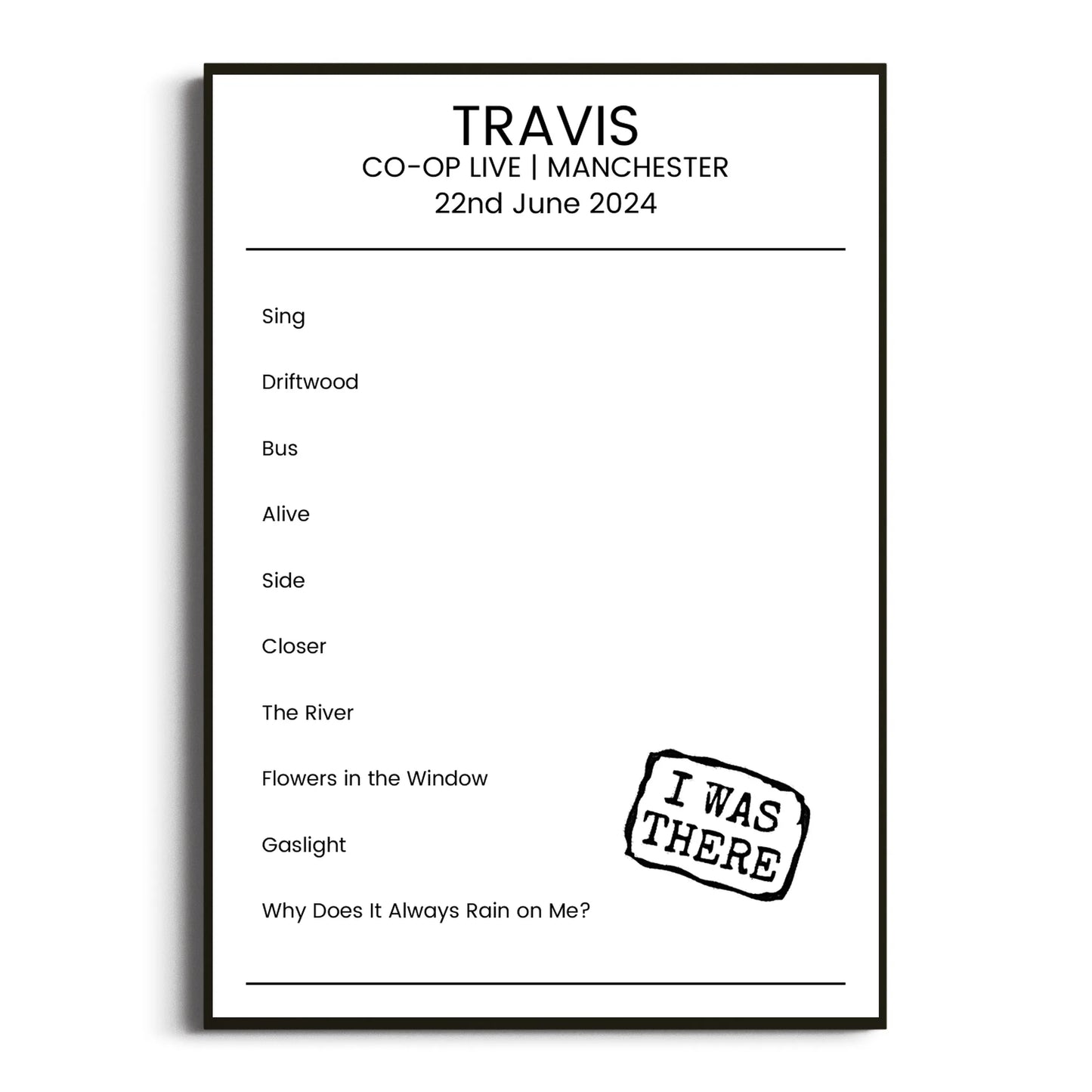 Travis Manchester 22 June 2024 Setlist Poster