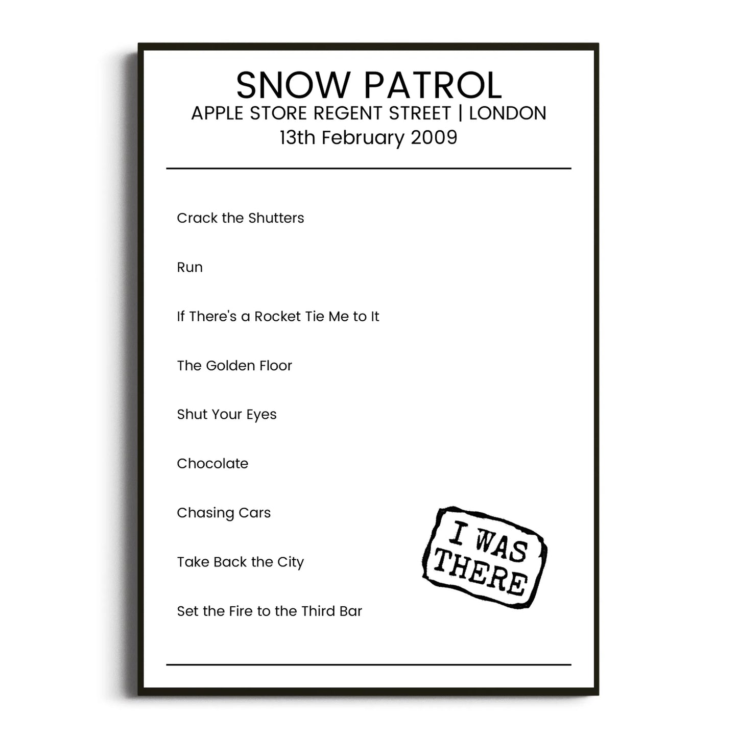 Snow Patrol London 13 February 2009 Setlist Poster