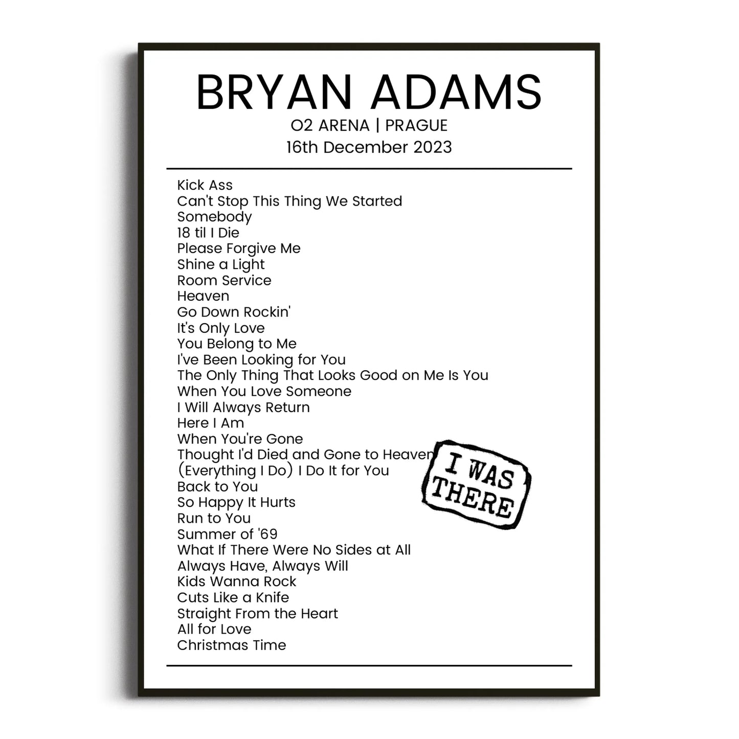 Bryan Adams Prague 16 December 2023 Setlist Poster