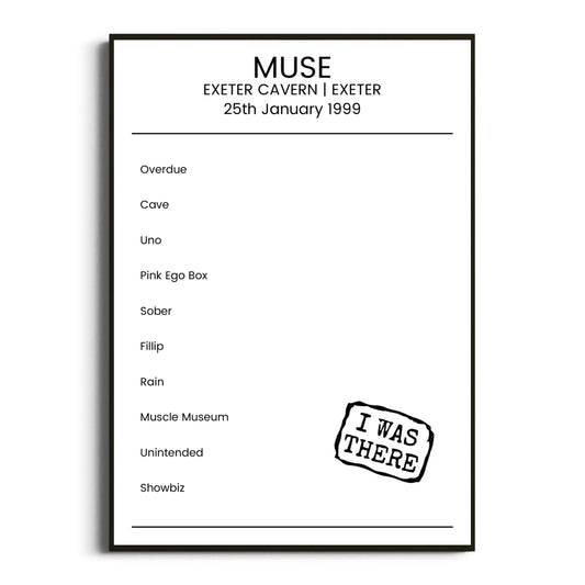 Muse Exeter 25 January 1999 Setlist Poster