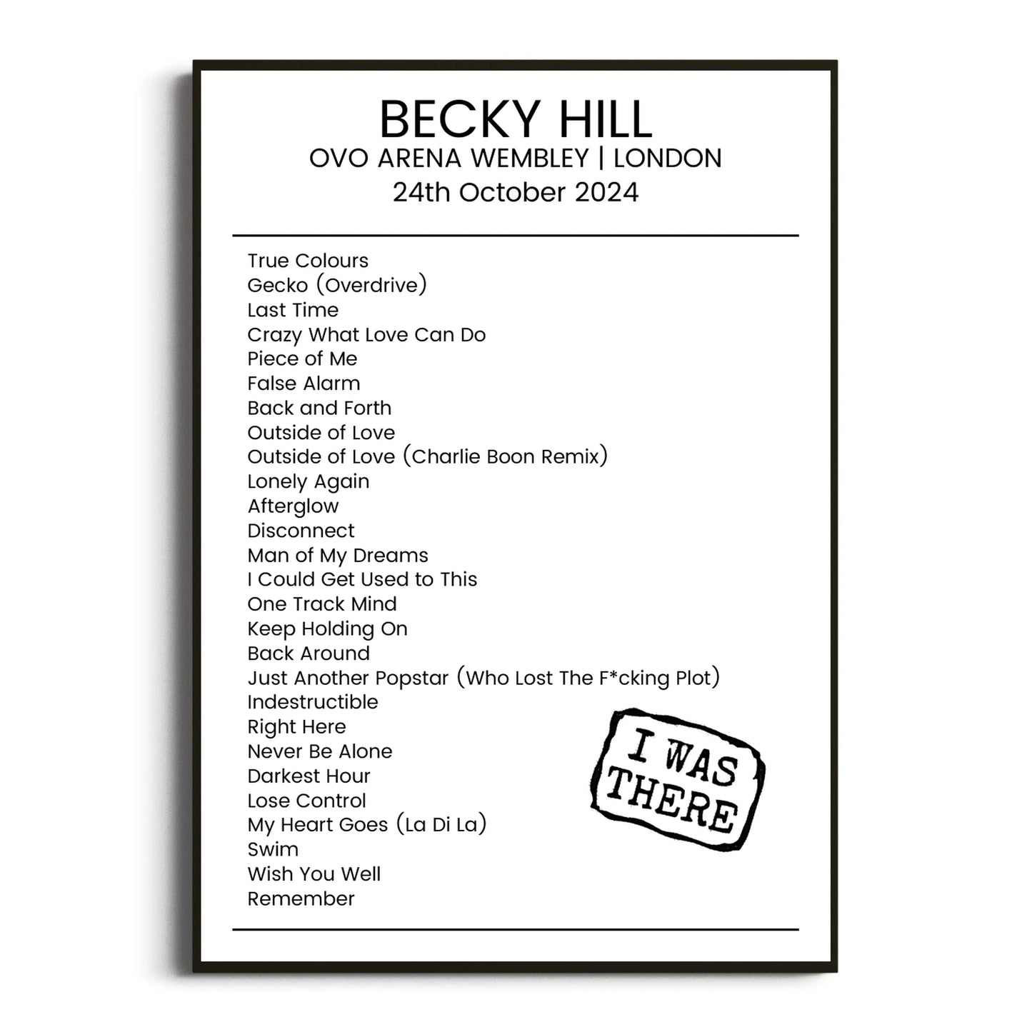 Becky Hill London 24 October 2024 Setlist Poster